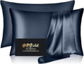 Silk Pillowcase 2 Pack, Mulberry Silk Pillow Cases Queen Size Set of 2, Anti Acne Silk Pillowcase for Hair and Skin, Natural Silk Satin Pillowcases for Sleeping Women 2 Pack with Zipper, Mood Indigo