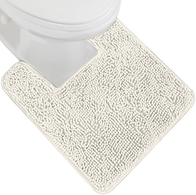 GORILLA GRIP Plush Absorbent Shaggy Chenille Bath Rug Mat for Square Toilet Base with Rubber Backing, Machine Washable Rugs, Soft Microfiber Contour Mats for Toilets, Bathroom Decor, Ivory