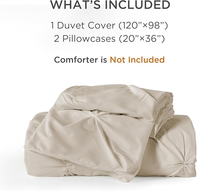 Litanika Oatmeal Oversized King Pinch Pleat Duvet Cover, 3 Pieces Pintuck Cover Soft Microfiber Bedding Set with Zipper Closure & Corner Ties(1 Duvet Cover, 2 Pillowcases)