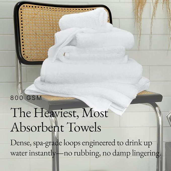 Italic Serene Ultraplush Cotton Towel Set, 4-Piece, 2 Bath Towels + 2 Hand Towels, White, Large, 800GSM, 100% Cotton, Heavy Duty, Resort Grade Towels (White)