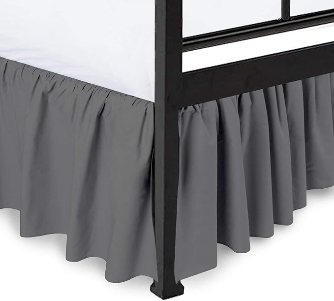 Ruffled Bed Skirt with Split Corners, Dark Grey, Queen 18 Inch Drop Bedskirt, Hotel Quality Brushed Microfiber Wrinkle Free Dust Ruffle Bed Skirt Queen Size