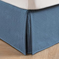 MIYE Pleated Waffle Weave Bed Skirt, Tailored Dust Ruffle 16 Inch Drop Easy Fit, Machine Washable (Blue, King - 16" Drop)