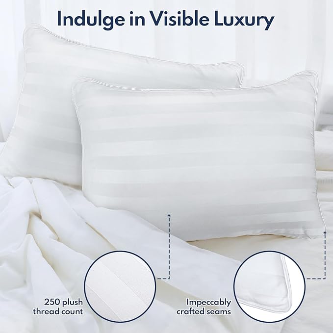 DIORIS Pillows Queen Size Set of 2 - Luxury Hotel Bed Pillows for Sleeping, Premium Fluffy Soft Down Alternative Fill Pillows for Back, Stomach, Side Sleepers, Breathable & Skin-Friendly