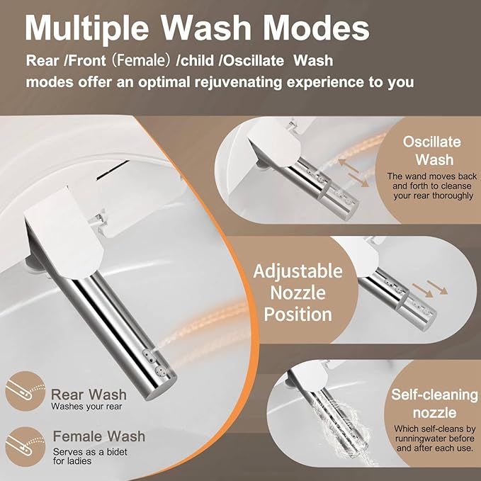 KERDE P30A Electric Bidet Toilet Seat with Auto Flush & Dual-Control (Remote+Panel) – Heated Seat, Warm Water Wash, Self-Cleaning Nozzle, Universal Fit for Elongated Toilets (Remote+Armrest)