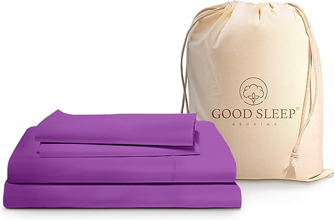 Good Sleep Bedding Queen Size Bed Set - Egyptian Cotton Sheets, 4 Pc Luxury Sateen Weave, Deep Pocket 16" - Purple