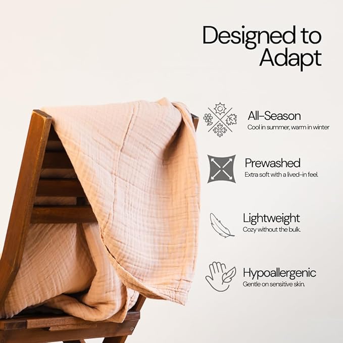 Salt Earth 100% Cotton Muslin Blanket, Gauze Blanket 80"X90" Queen, 4 Layered for Couch, Bed, Living Room,Lightweight & All Seasons Blankets & Throws, Easy to wash,Nature & Skin Friendly (Rose Dust)