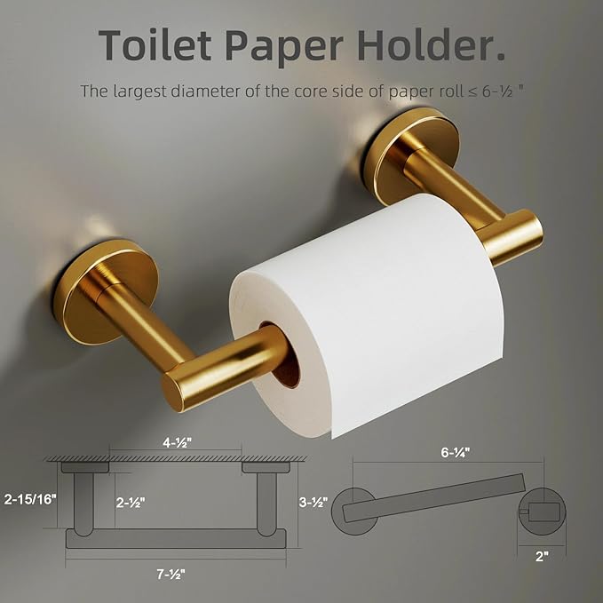 Dark Gold Toilet Paper Holder, Double Post Pivoting Bathroom Roll Tissue Holder Wall Mount Matte Finish