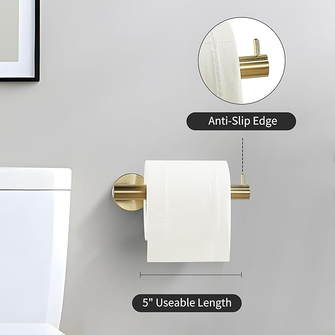 WINCASE Gold Toilet Paper Holder Towel Ring, Brushed Gold Bathroom Hardware Set, Hand Towel Holder Toilet Paper Roll Holder Wall Mount, Rustic Farmhouse Rustproof Stainless Steel 2 Pieces