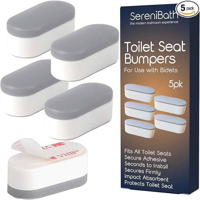 Toilet Seat Bumpers for Use with Bidet - Stops Sliding & Wobbling - Distributes Weight Evenly to Prevent Damage to Seat or Bowl - Premium Adhesive Pads - 5pk