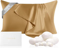 THXSILK 100% Pure Mulberry Silk Pillowcase for Hair and Skin, 22 Momme Zipper Silk Pillow Case Standard Size, Real Silk Pillowcase with Zipper, Anti Aging Acne Free (Metallic Gold, Standard 20"x26")