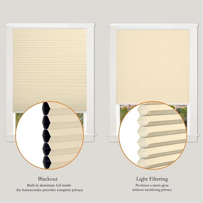 Persilux Custom Size Cellular Window Shades Cordless Roller Shades Light Filtering Honeycomb Window Blinds UV Protection Blinds for Windows, Home and Bedroom Ivory