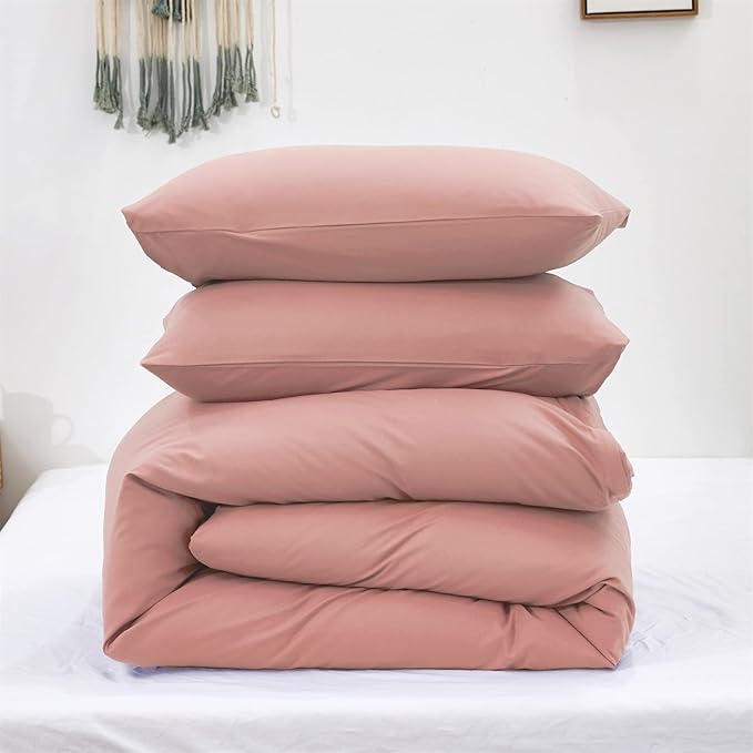 KAREVER Queen Blush Pink Cotton Comforter Set, 3 PCS Breathable Bedding with 2 Pillowcases, Fade-Resistant, Lightweight, Durable, Ideal for Gift
