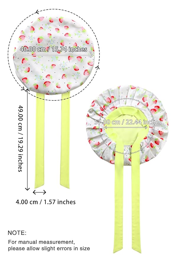 Floral Satin Bonnet For Sleeping Women Double Layer Pleated Design Adjustable Shower Cap For Curly Hair Strawberries