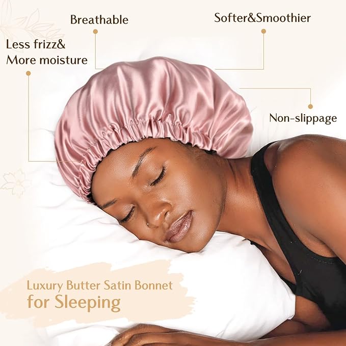 YANIBEST Adjustable Silk Bonnet Double Layer Satin Bonnet Hair Bonnet for Sleeping Bonnets for Women Hats Curly Natural Hair, Blush Pink