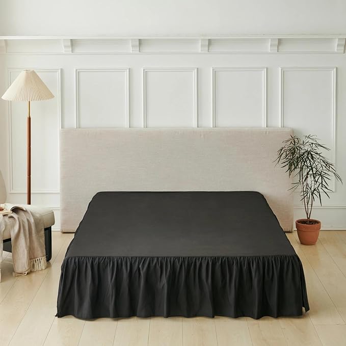 Bed Skirt Full Size Ruffled Bed Skirt with Split Corners, Black Full Bed Skirts 16 Inch Drop with Platform, 16'' Full, Black