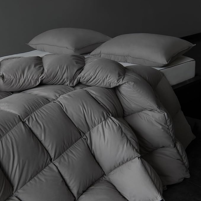 Luxury Down Fiber Comforter Twin/Twin XL Size - High Fill Power Medium Warmth for All Season Duvet Insert - Light Weight, Charcoal Grey (68" x 90")