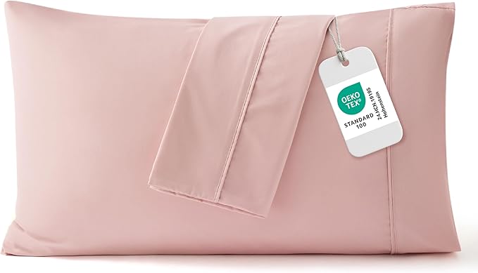 Bedsure Pillow Cases Standard Size Set of 2 - Pale Blush Brushed Microfiber Pillowcases, Super Soft and Cozy Pillow Case Covers with Envelope Closure, Wrinkle, Fade and Stain Resistant, 20x26 Inches
