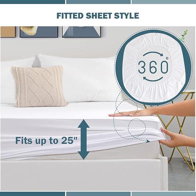 Cal King Waterproof Mattress Protector Deep Pocket Mattress Cover, Soft Breathable Mattress Pad, Fitted Noiseless Waterproof Bed Cover Stretch to 25"