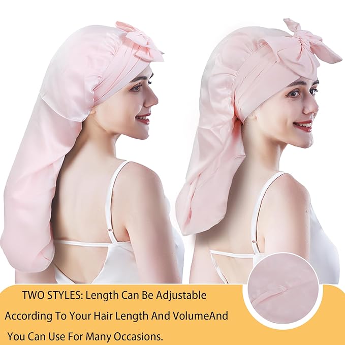 Cocheng Mulberry Silk Bonnet for Sleeping Long Silk Cap for Curly Hair Braids Bonnet for Women Sleep Cap with Tie Band