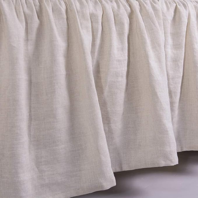 MEADOW PARK Washed French Linen Bed Skirt, Dust Ruffl, Twin Size 39" W x 75" L, Drop 16", Super Soft, Ruffle Style, Natural Color