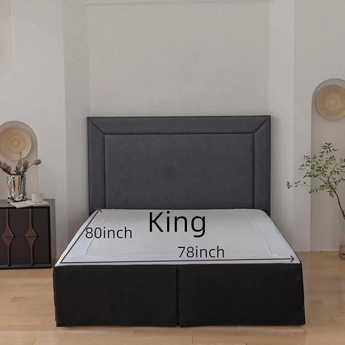 King Bed Skirt, Wrap Around Bed Skirt with Pleated Corner, 14 Inch Drop Pleated Waffle Weave Bedskirts, Anti-Slip, Microfiber, Black, 14'' King