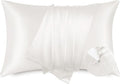 Bedsure Satin Pillowcase with Zipper, Similar to Silk Pillow Cases 2 Pack, Silky & Soft Satin Pillow Cases Standard Size for Hair and Skin, Ivory Pillow Covers, Gifts for Women Men, 20x26 Inches