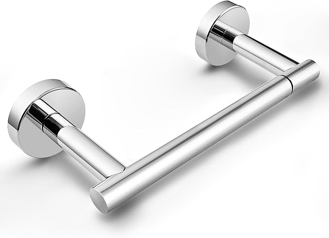 Chrome Toilet Paper Holder - Polished Metal Bathroom Flexible Pivot Tissue Roll Holder on Wall Mounted, Sturdy SUS 304 Stainless Steel Toilet TP Large Mega Roll Holder Modern Silver