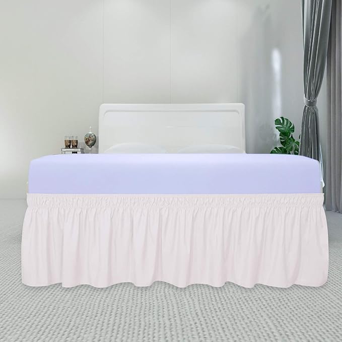 PureFit Wrap Around Ruffled Bed Skirt with Adjustable Elastic Belt - 18 Inch Drop Easy to Put On, Wrinkle Free Bedskirt Dust Ruffles, Bed Frame Cover for Queen, King and C-King Size Bed, Baby Pink