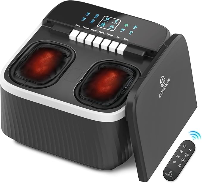 COMFIER FSA Eligible Foot Massager with Heat, Shiatsu Foot Massager Machine for Neuropathy Plantar Fasciitis, Squeeze & Rolling Foot Massage, Remote Control & Piano-Key Button