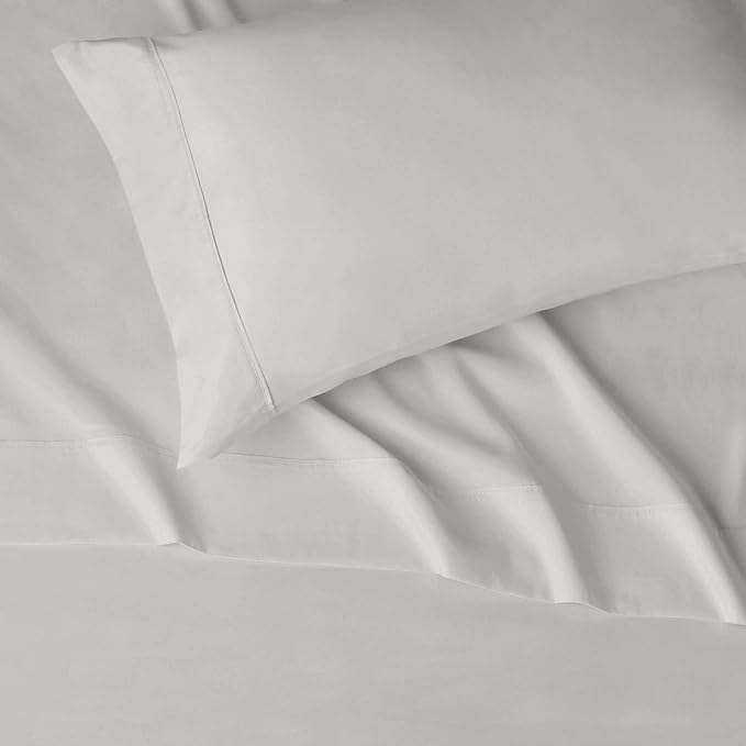 Amazon Basics Lightweight Super Soft Easy Care Wrinkle Free Microfiber 3 Piece Bed Sheet Set with 14-Inch Deep Pockets, Twin, Light Gray, Solid, Kids, Men & Women Bedding (Pack of 4)