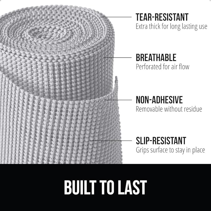 GORILLA GRIP powerGRIP Drawer Shelf and Cabinet Liner, Thick Strong Hold, Non-Adhesive Liners Protect Kitchen Cabinets and Cupboard, Bathroom Drawers, Easy Install, Breathable Mat, 20" x30' Light Gray