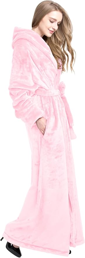 Women's Plush Robe Extra Long Robe with Pockets Thicken Soft Warm Bathrobe