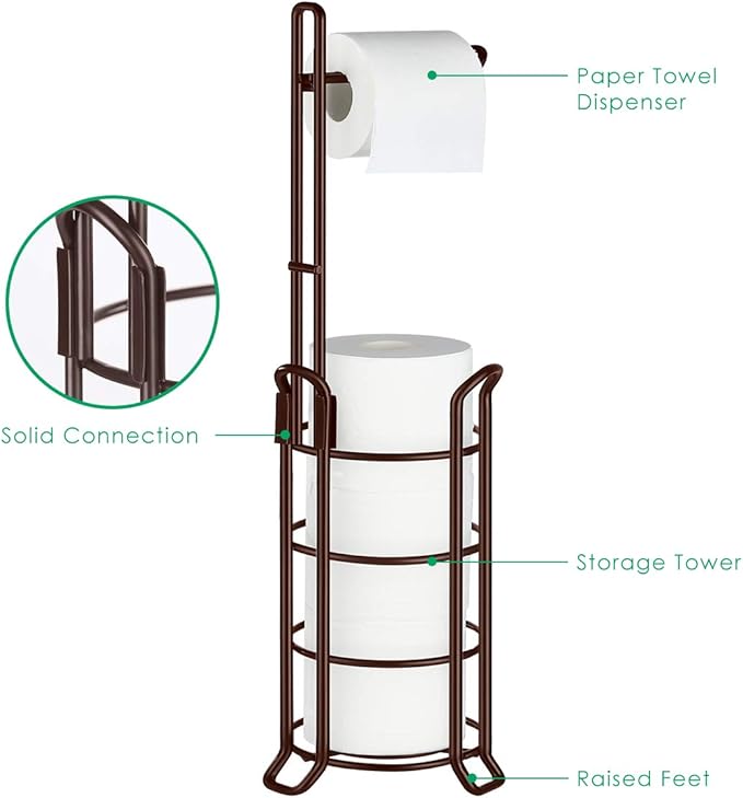 TomCare Toilet Paper Holder Toilet Paper Stand and Dispenser for 4 Mega Rolls Metal Wire Free-Standing Toilet Tissue Paper Roll Storage Shelf Bathroom Accessories Storage Organizer Bronze