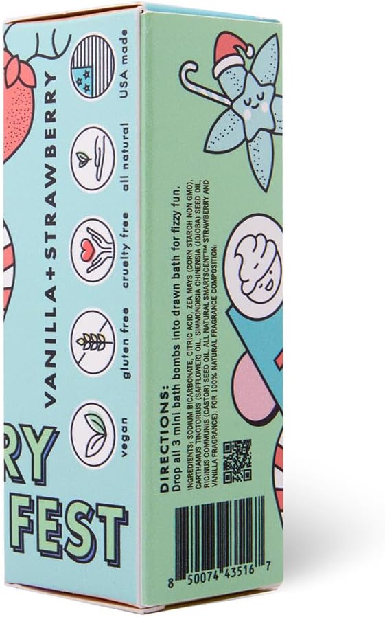 Dabble & Dollop Totally Tub-ular Tidings Merry Fizzfest Mini Bath Bombs Stocking Stuffer - Holiday Gift Set of Three Fizzy Natural Bath Bombs for Kids (Pack of 4)