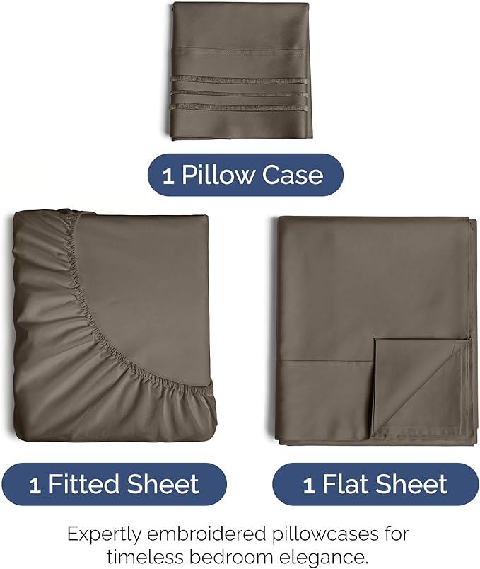 Twin XL Size 3 Piece Sheet Set - Extra Soft, Breathable & Cooling - Hotel Luxury Durable Bed Sheets - Deep Pockets, Easy-Fit & Wrinkle-Free - Taupe Brown Oeko-Tex