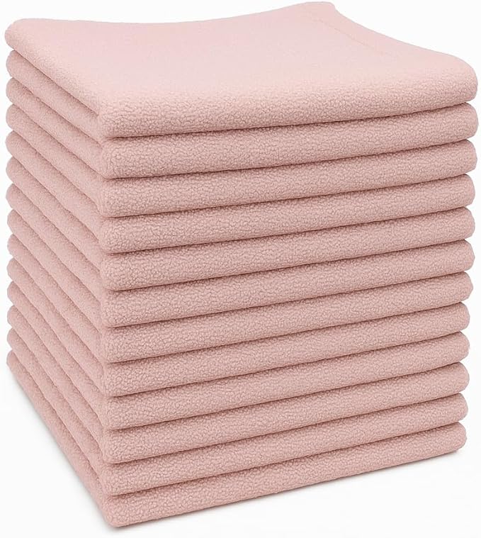 Crystal Ridge Cotton Wash Cloths 12 Pack - Washcloths for Showering, Face and Body, Soft and Highly Absorbent Multipurpose Towels for Bathroom, Kitchen, Spa and Gym - Wash Rags 12 x12 (Lt Pink)