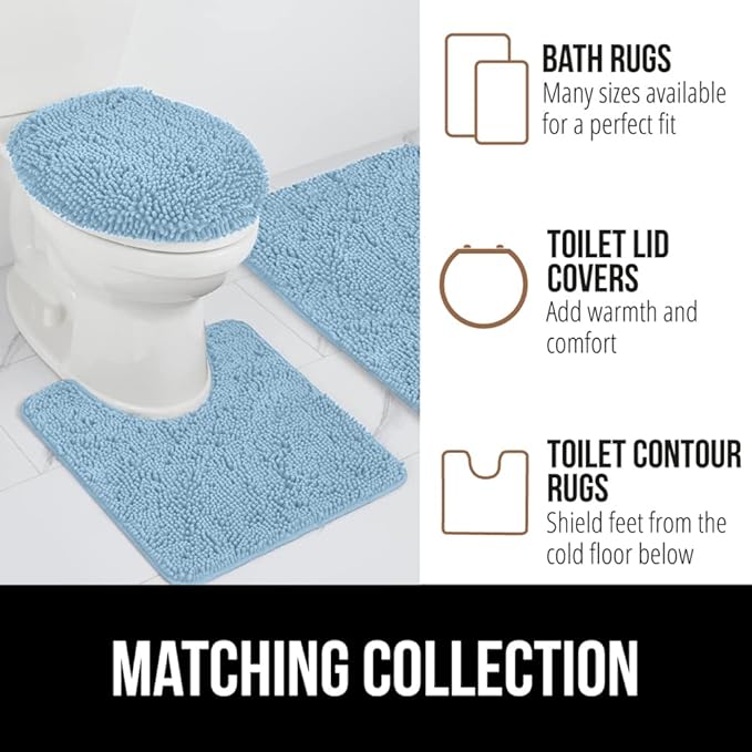 GORILLA GRIP Bath Rug Mat, Thick Soft Absorbent Chenille, Quick Dry Microfiber Mats, Rubber Backing Washable Shower Floor Rugs, Bathmat Runner, US Designed Bathroom Home Decor Accessories 24x17, Sky