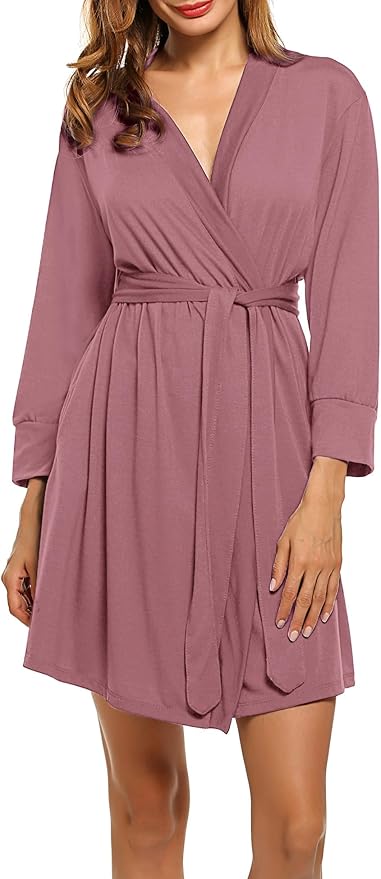 HOTOUCH Womens Robe Lightweight Short Knit Bathrobe Soft Ladies Sleepwear with Pockets