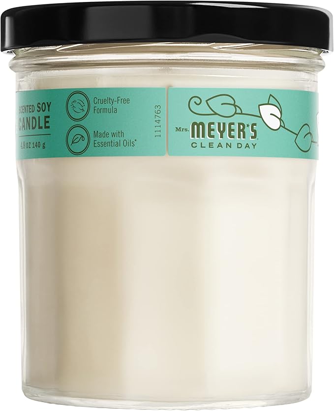 MRS. MEYER'S CLEAN DAY Soy Aromatherapy Candle, 25 Hour Burn Time, Made with Soy Wax and Essential Oils, Basil, 4.9 oz