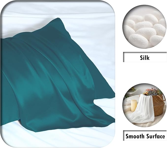 Mulberry Silk Pillow Cases for Hair and Skin Queen Size Silk Pillowcase with Zipper Soft Breathable Smooth Cooling Satin Silk Pillow Covers for Sleeping (Teal,20"X 30",1Pcs)