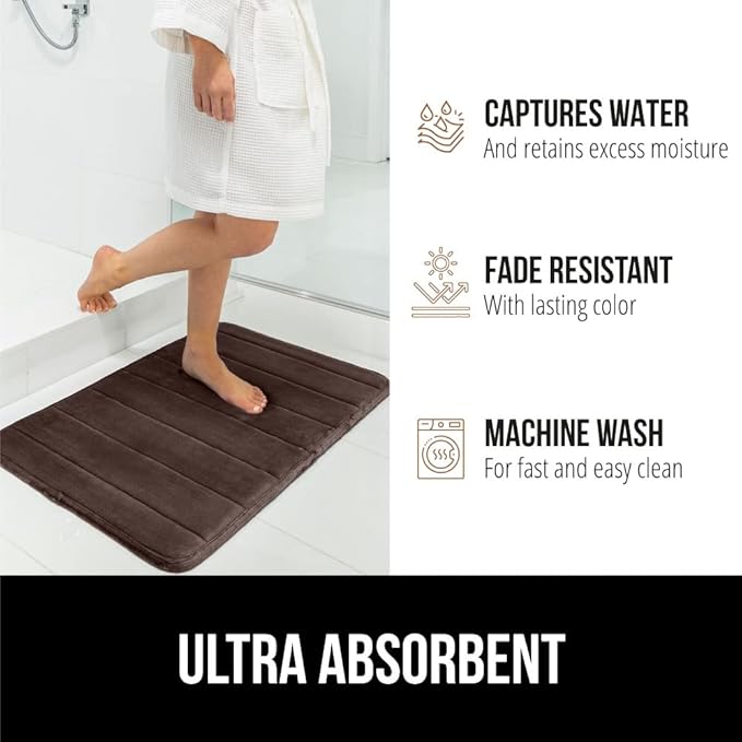 GORILLA GRIP Memory Foam Bath Mat, Soft Absorbent US Designed Bathroom Rug, Gripping Dots Machine Washable Bathmat, Cushioned Floor Mats, Shower Sink Rugs Room Décor Accessories, 30x20 Brown