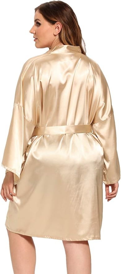 Women's Plus Size Satin Robes Plus Size Silky Kimonos Robes Sleepwear,Short