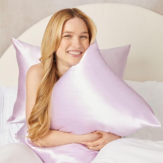 Kitsch Satin Pillowcase with Zipper for Hair & Skin, Softer Than Silk Pillow Cases Queen, Wrinkle-Free, Smooth and Cooling Satin Pillow Covers, Standard Size 19"x26" - Lavender