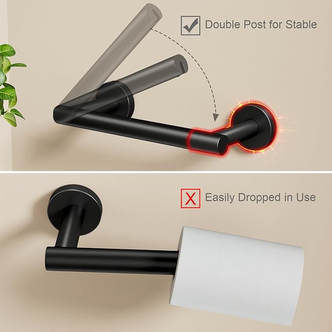 Matte Black Toilet Paper Holder, Stainless Steel Double Post Pivoting Toilet Paper Roll Holder for Bathroom Wall Mount, Commercial Toilet Tissue Dispensers, Fits for Mega Large Roll Paper