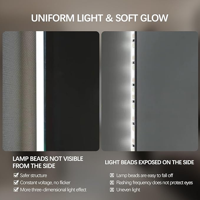 Arched LED Bathroom Mirror, 55"x28" Arch Framless Backlit Mirror with Lights Anti-Fog Dimmable Smart Frameless 3-Color Lighted Vanity Mirror Memory Waterproof, UL Listed, Horizontal-Right