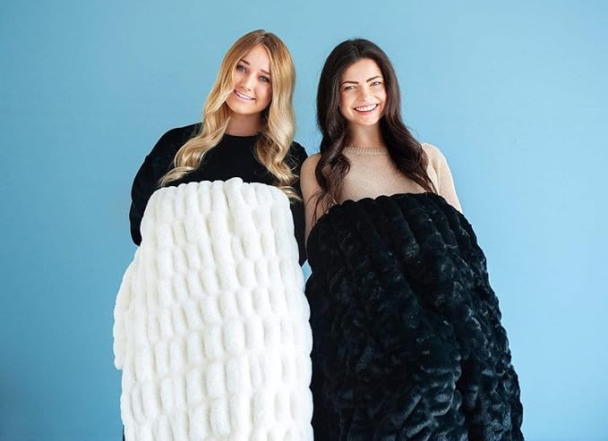 Minky Couture Hugs Blanket - Extra Plush Blanket for Premium Gifting - Stretchy Bubbled Cozy Throw - Silky Smooth - Durable & Machine-Washable - Travel-Friendly - Adult, Black