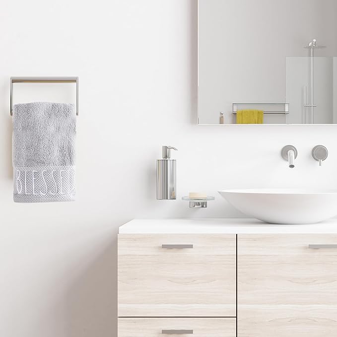 Rae Dunn Hand Towels, Embroidered Decorative Hand Towel for Kitchen and Bathroom, 100% Cotton, White- Blessed/Family, 16"x 28"