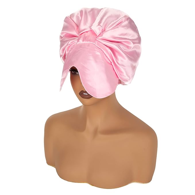 Pink Satin Bonnet Silk Hair Bonnet for sleeping Adjustable Silk Bonnet Double Layer Satin Lined Hair Bonnet with Soft Elastic Band for Women Hats