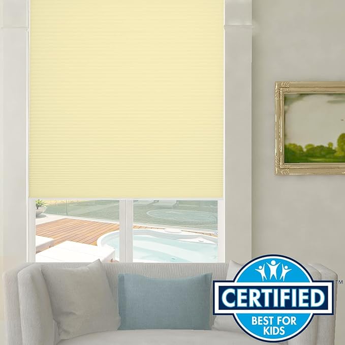 Persilux Light Filtering Cellular Shades Cordless Honeycomb Window Shades Bottom Up Dirt Proof Privacy Window Blinds for Windows, Bedroom and Living Room, Beige, 26" W x 48" H