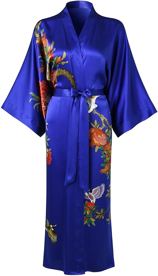 Women's Silk Kimono Robe Long Bathrobe Nightgown 100% Mulberry Silk for Women - Classic Floral Pattern